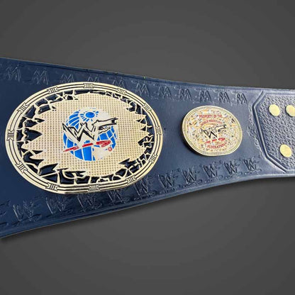 Women's Gold Genuine Leather WWF Championship Title Belt with Deep Etched Plates
