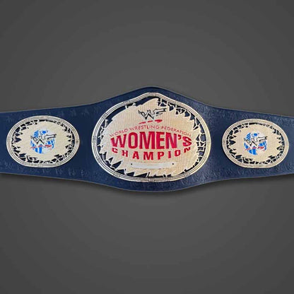 Women's Gold Genuine Leather WWF Championship Title Belt with Deep Etched Plates