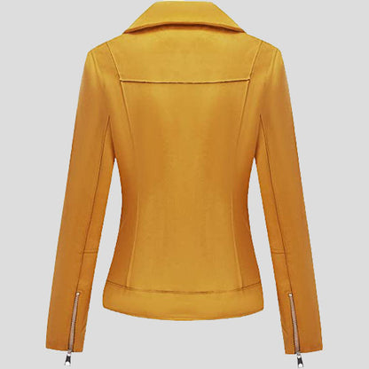 Women's Yellow Suede Leather Moto Biker Jacket