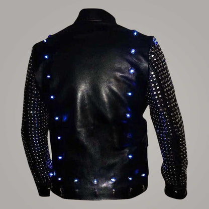 WWE Chris Jericho Light Up Y2J Leather Jacket Black Cowhide Wrestling Costume