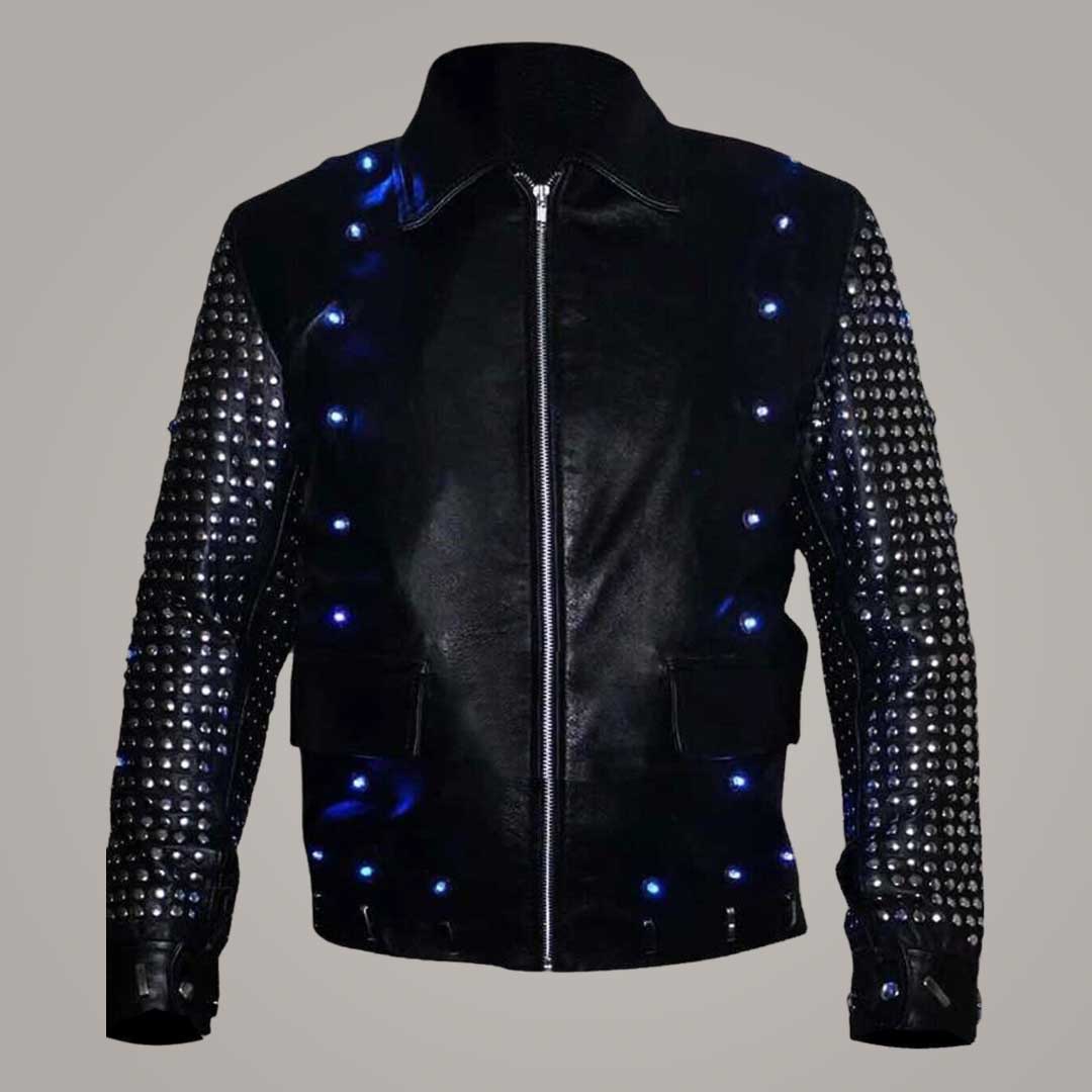 WWE Chris Jericho Light Up Y2J Leather Jacket Black Cowhide Wrestling Costume