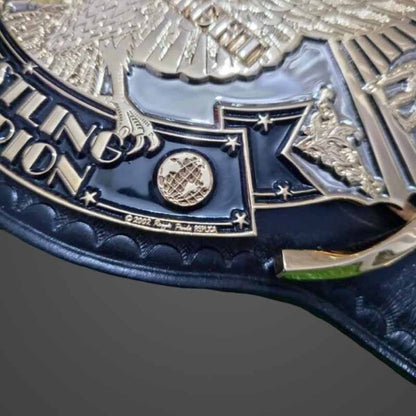 Men's Gold Genuine Leather WWF Winged Eagle Championship Belt with Dual Plated Center Plate