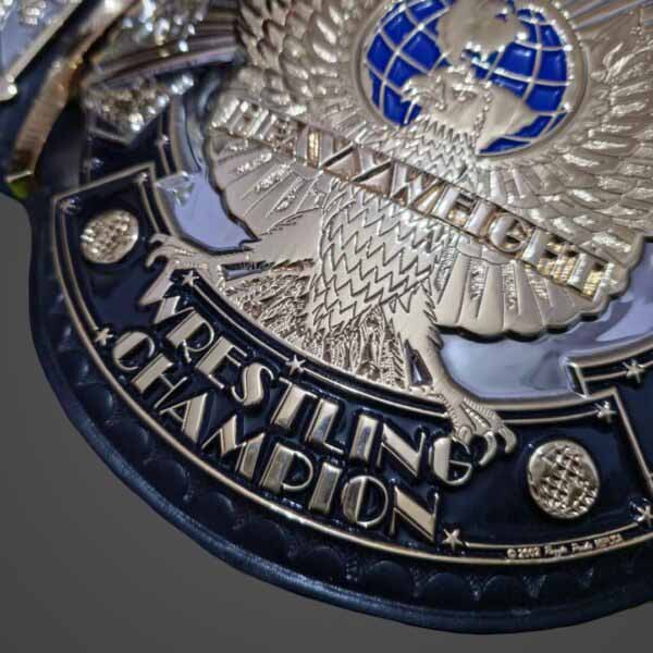 Men's Gold Genuine Leather WWF Winged Eagle Championship Belt with Dual Plated Center Plate