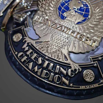 Men's Gold Genuine Leather WWF Winged Eagle Championship Belt with Dual Plated Center Plate