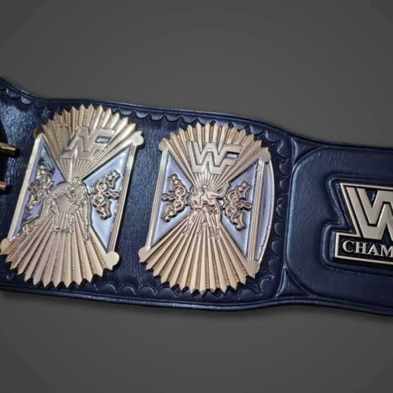 Men's Gold Genuine Leather WWF Winged Eagle Championship Belt with Dual Plated Center Plate