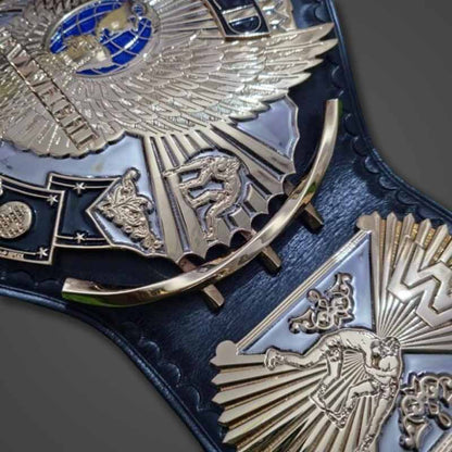 Men's Gold Genuine Leather WWF Winged Eagle Championship Belt with Dual Plated Center Plate