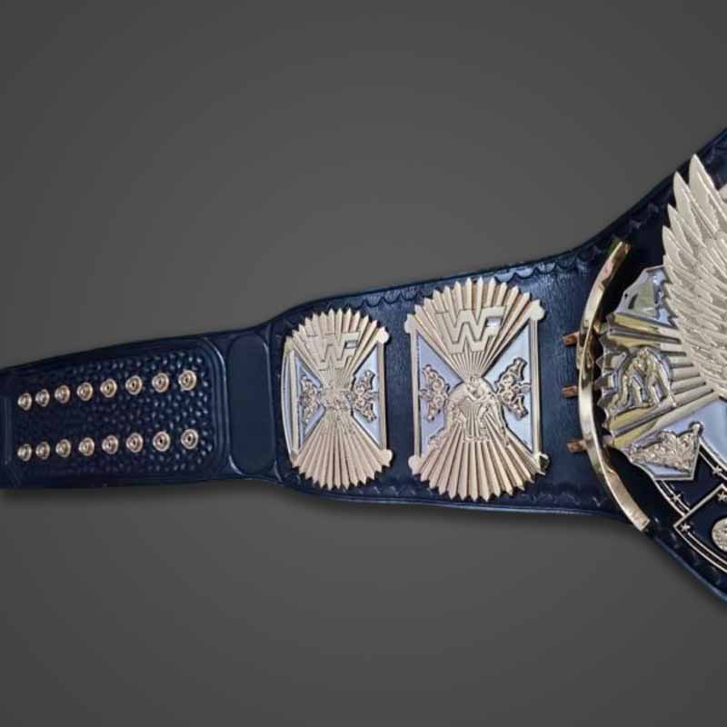 Men's Gold Genuine Leather WWF Winged Eagle Championship Belt with Dual Plated Center Plate