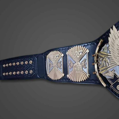 Men's Gold Genuine Leather WWF Winged Eagle Championship Belt with Dual Plated Center Plate