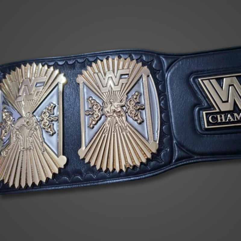 Men's Gold Genuine Leather WWF Winged Eagle Championship Belt with Dual Plated Center Plate
