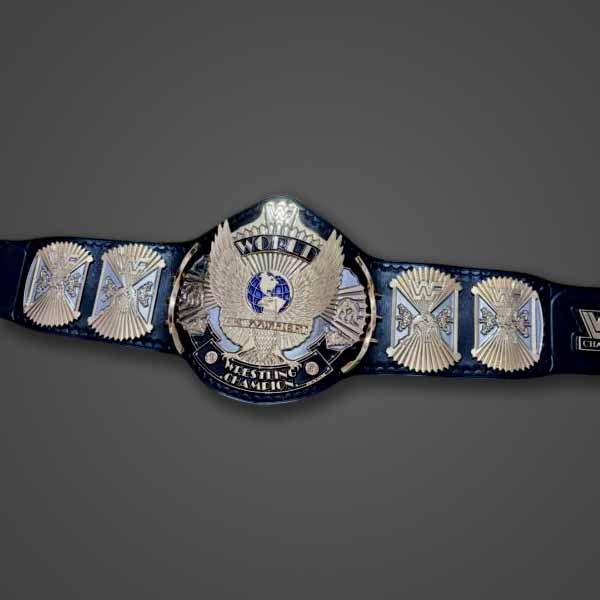 Men's Gold Genuine Leather WWF Winged Eagle Championship Belt with Dual Plated Center Plate