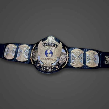 Men's Gold Genuine Leather WWF Winged Eagle Championship Belt with Dual Plated Center Plate