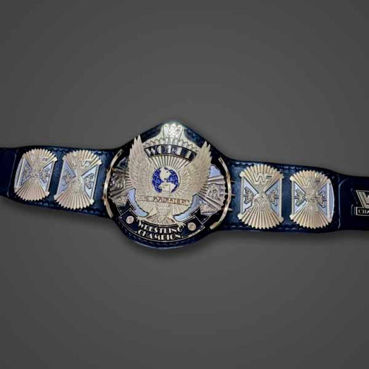 Men's Gold Genuine Leather WWF Winged Eagle Championship Belt with Dual Plated Center Plate