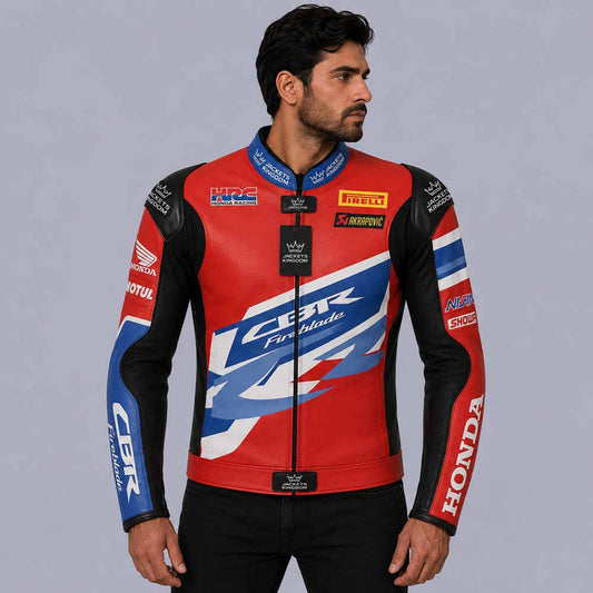 Men's Xavi Vierge Honda WorldSBK genuine cowhide leather motorcycle jacket