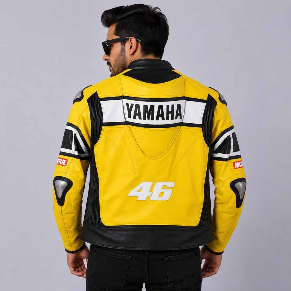 Men's Yamaha Racing Yellow Leather Jacket with Genuine Leather Performance Fit