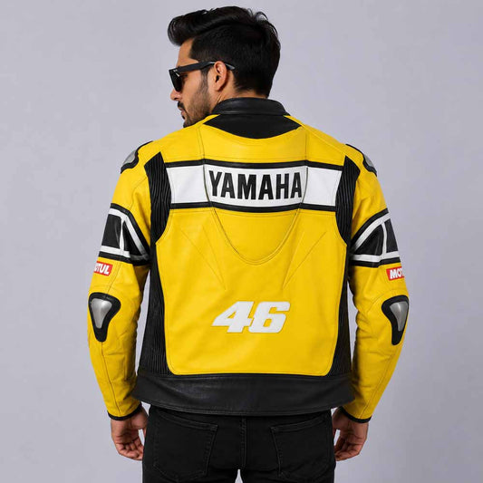 Men's Yamaha Racing Yellow Leather Jacket with Genuine Leather Performance Fit
