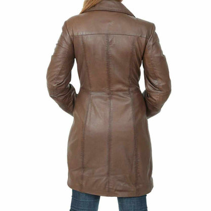 Women Brown Leather Short Body Trench Coat