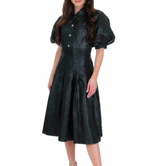 Black Leather Frock Sexy Casual Party Dress