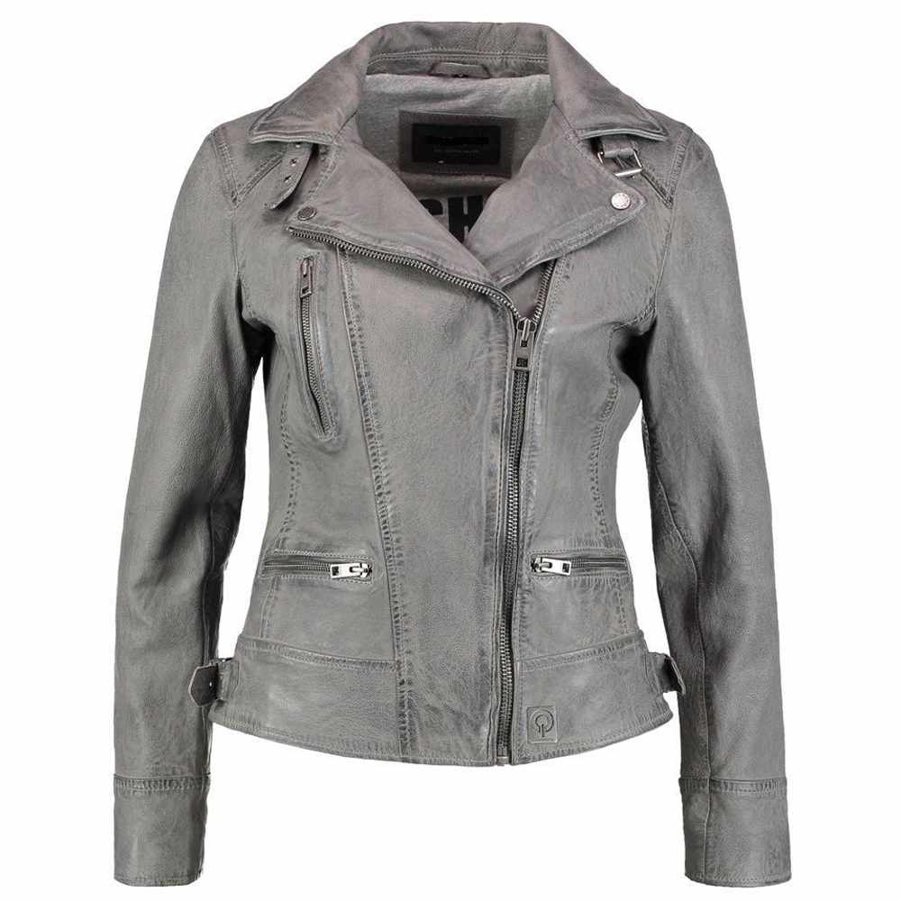 Elegant Stylish Gray Motorcycle Fashion Leather Jacket Women
