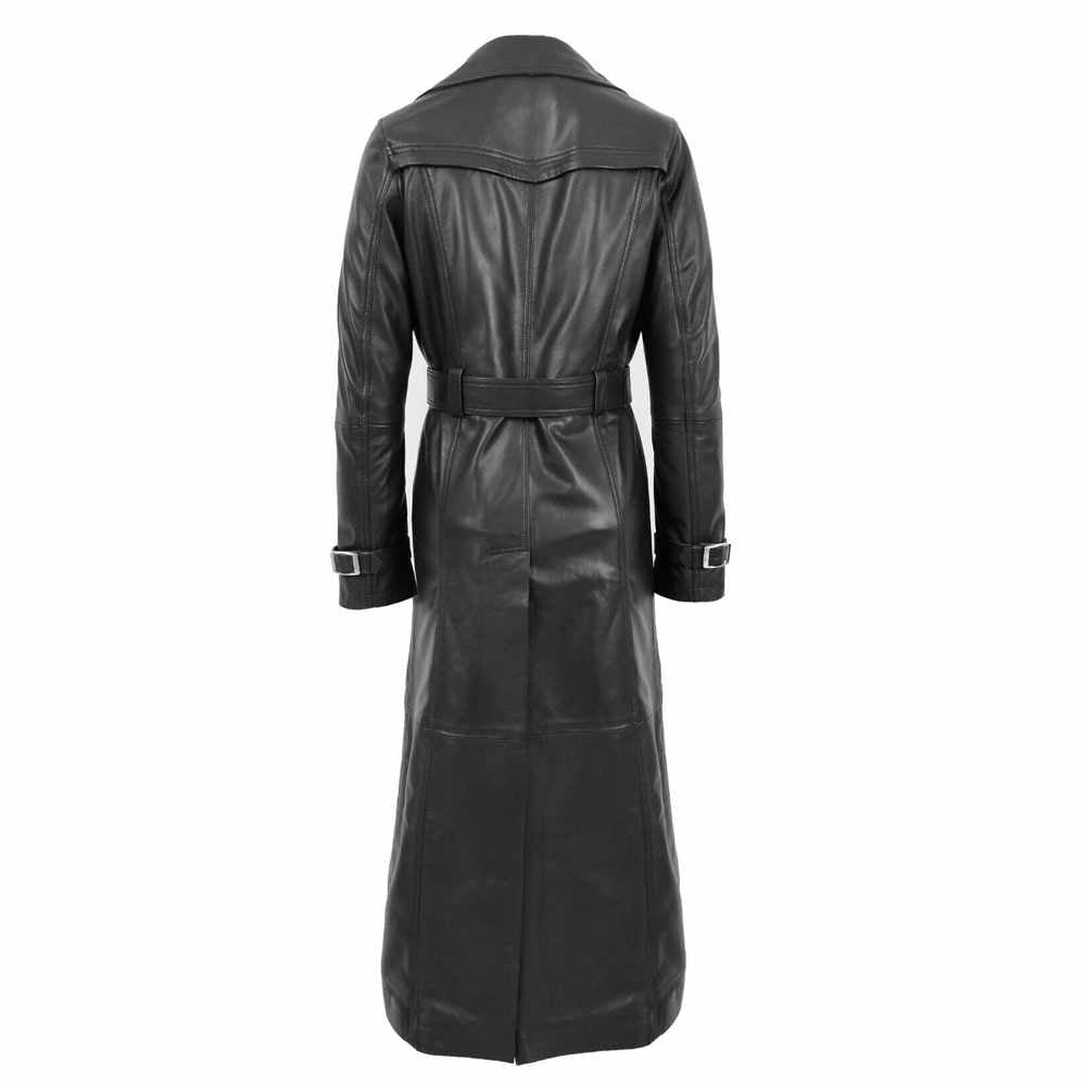 Women Full Length Black Leather Trench Coat Matrix Trinity Long Coat