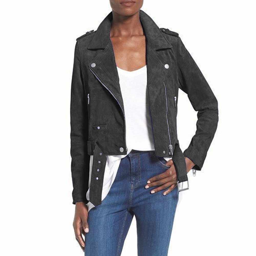 Nubuck Leather Women Slim Fit Biker Jackets