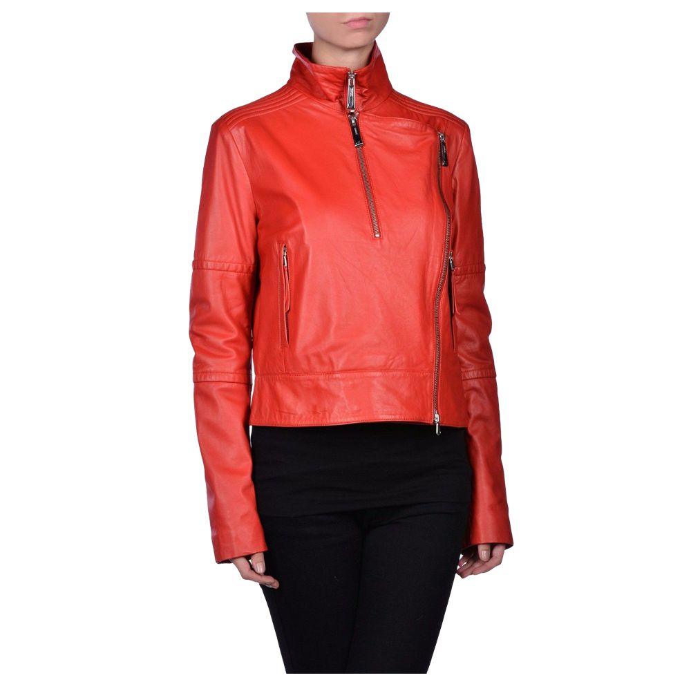 Women Red Slim Fit Fashion Leather Jacket
