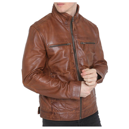 Men Brown Genuine Sheepskin Leather Fashion Jacket