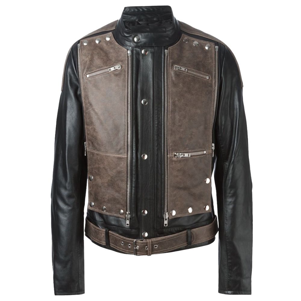 Contrasting Brown Black Biker USA VTG Fashion Jacket