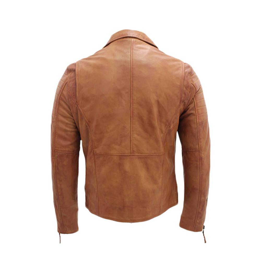 Men Brown LAPEL Quality Motorcycle Leather Jacket