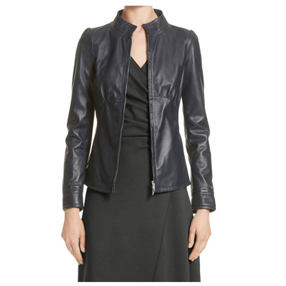 Women Lambskin Fashion Leather Jacket Black
