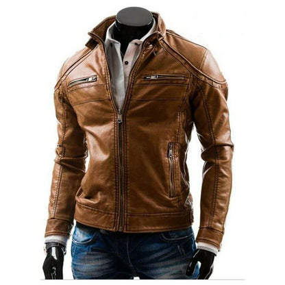 Men Brown Leather Fashionable Biker Men Fashion Jacket