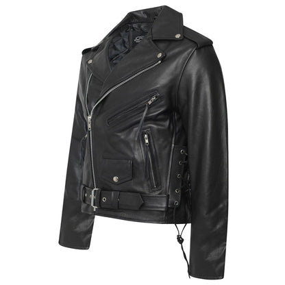 Men Classic Motorcycle Genuine Leather Lace Brando Jacket