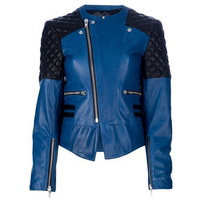 Royal Blue Women Premium Biker Fashion Leather Jacket