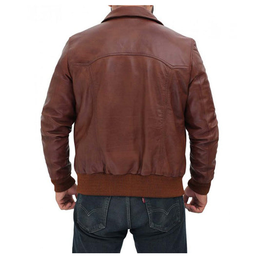 Mens Dark Brown Bomber Distressed Leather Jacket