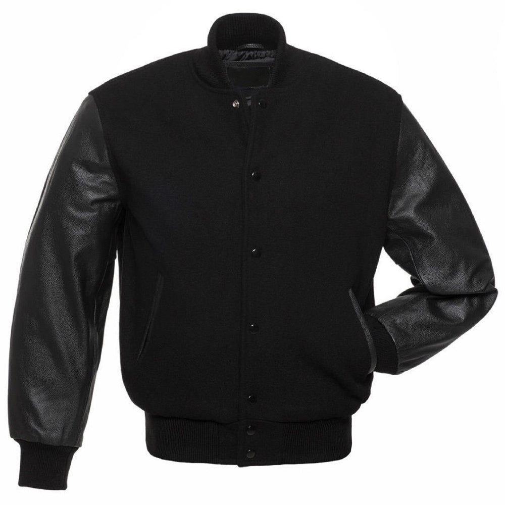 Black Varsity Wool Leather Jacket