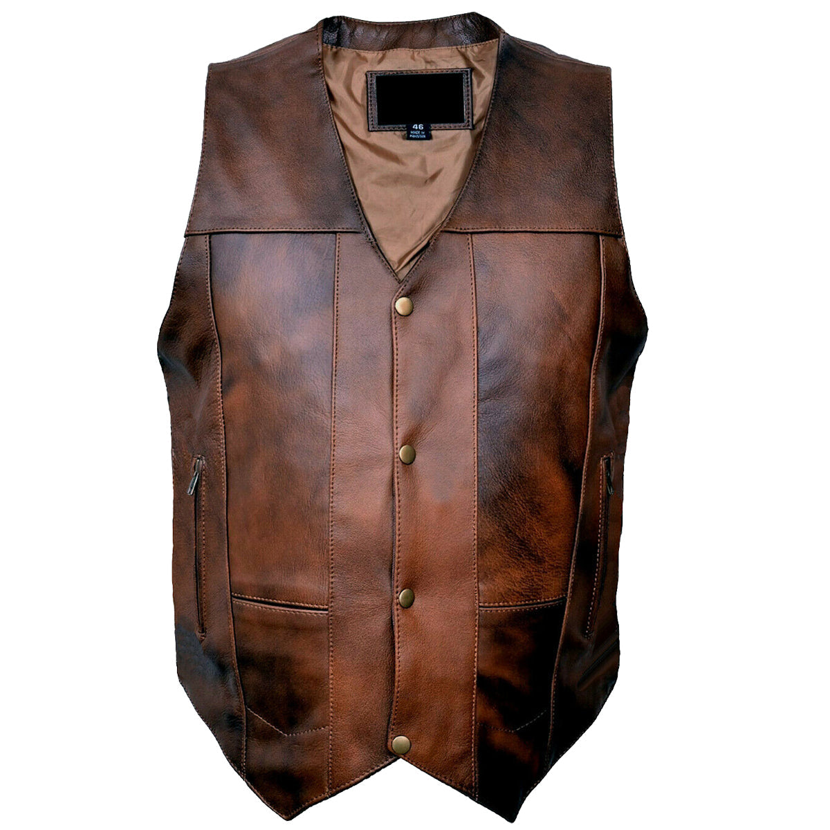 Men Wax Brown Cowhide Fashion Leather Vest