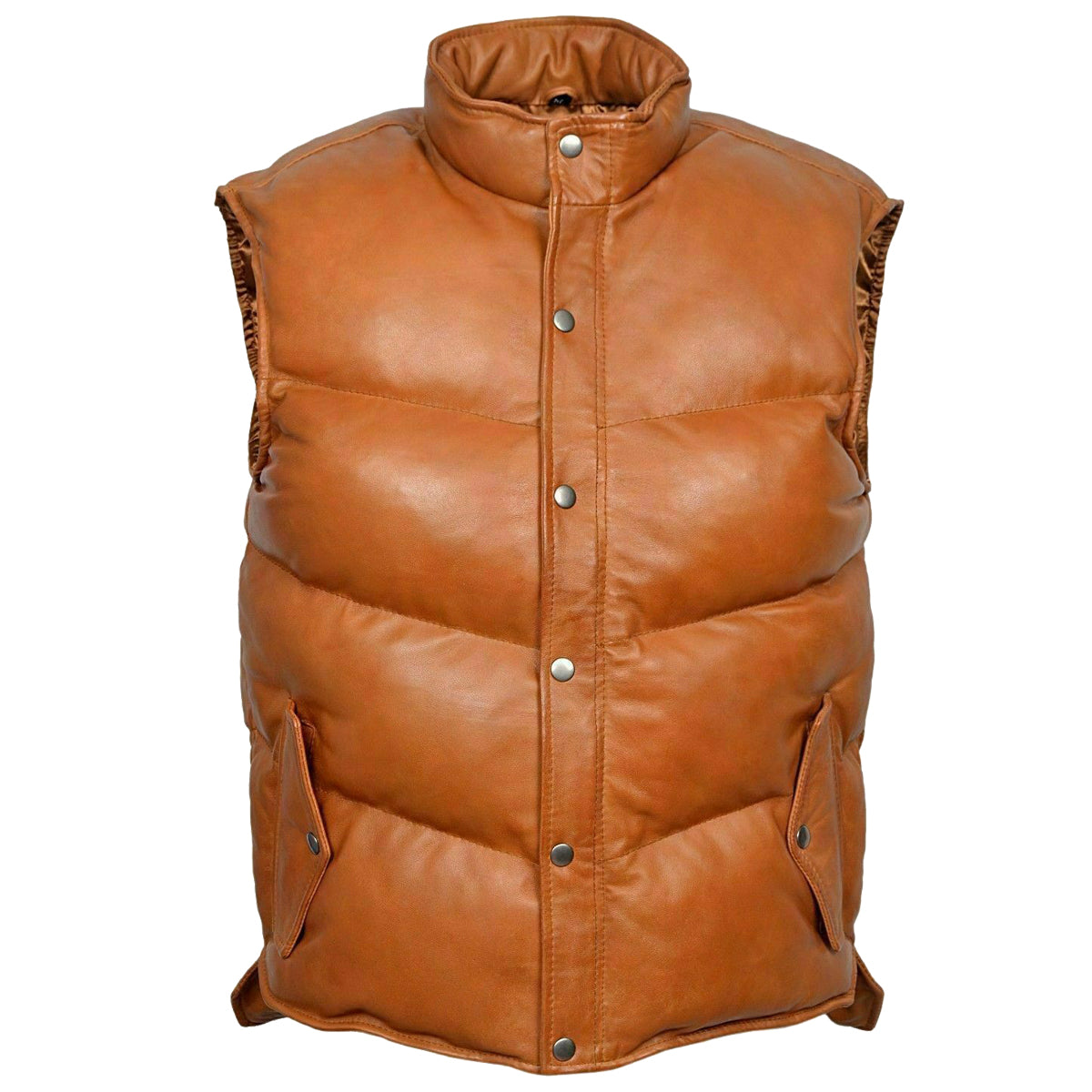 Men Puffer Gilets Body Warmer Brown Leather Vest