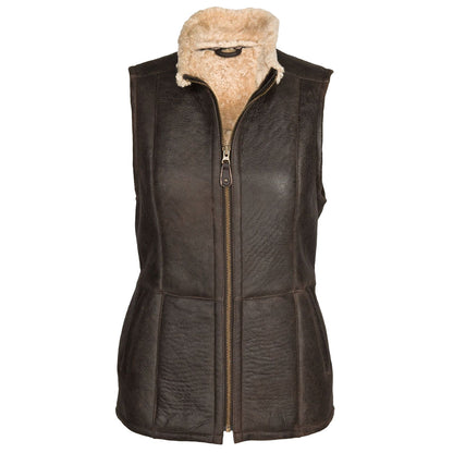 Women Shearling Brown Leather Long Vest