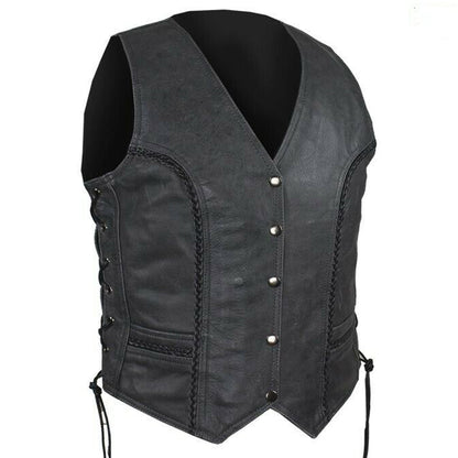 Women Motorcycle Leather Vest Native American Style