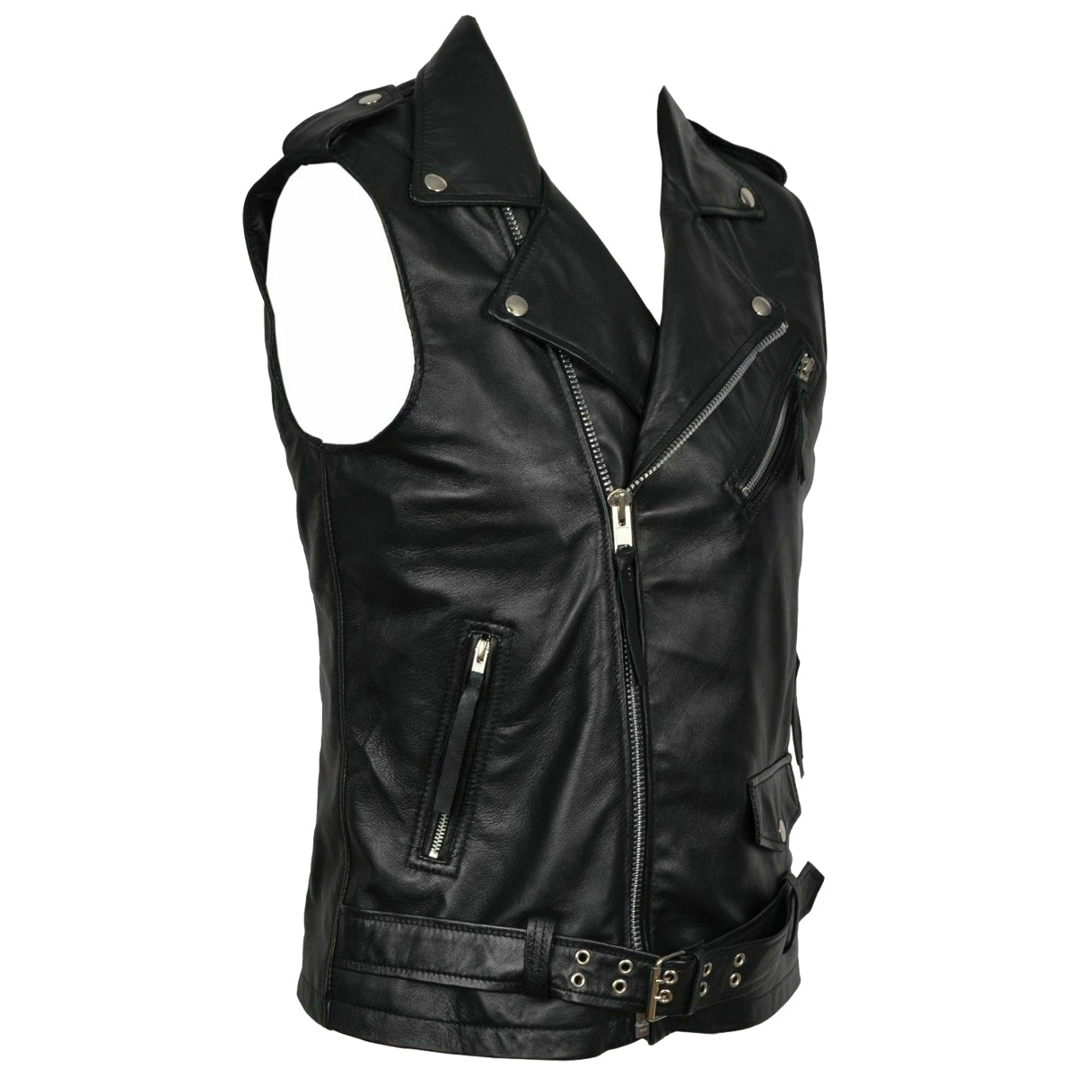 Men Classic Motorcycle Black Leather Vest