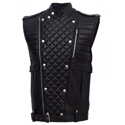 Men Double Brest Genuine Fashion Leather Vest