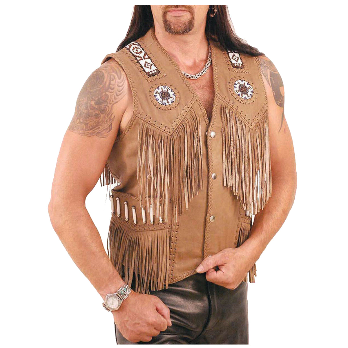 Native American Fringe Leather Waistcoat