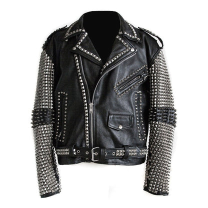 Punk Studded Leather Jacket Men Rock EMO Biker Design Stylish Jacket