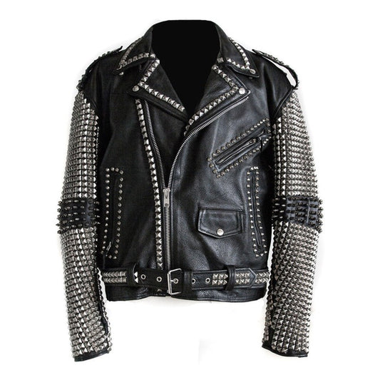 Punk Studded Leather Jacket Men Rock EMO Biker Design Stylish Jacket