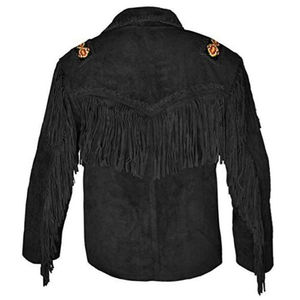 Western Black Suede Leather Fringe Jacket