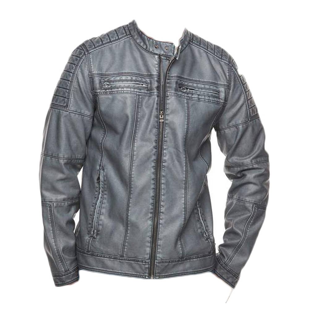 Men Smokey Grey Wax Fashion Leather Jacket
