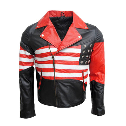Men American flag Biker Leather Jacket