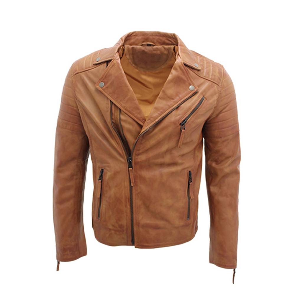 Men Brown LAPEL Quality Motorcycle Leather Jacket