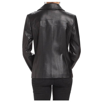 Women Lambskin Fashion Black Leather Jacket