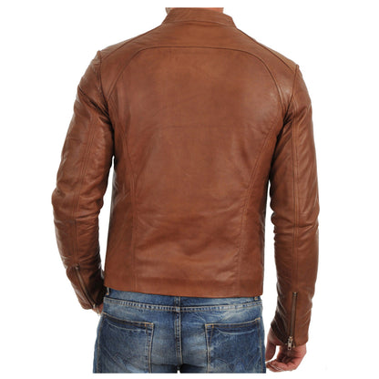 Men Brown Bomber Biker Tan Leather Jacket