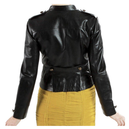 Women Short Body Military Lambskin Leather Jacket